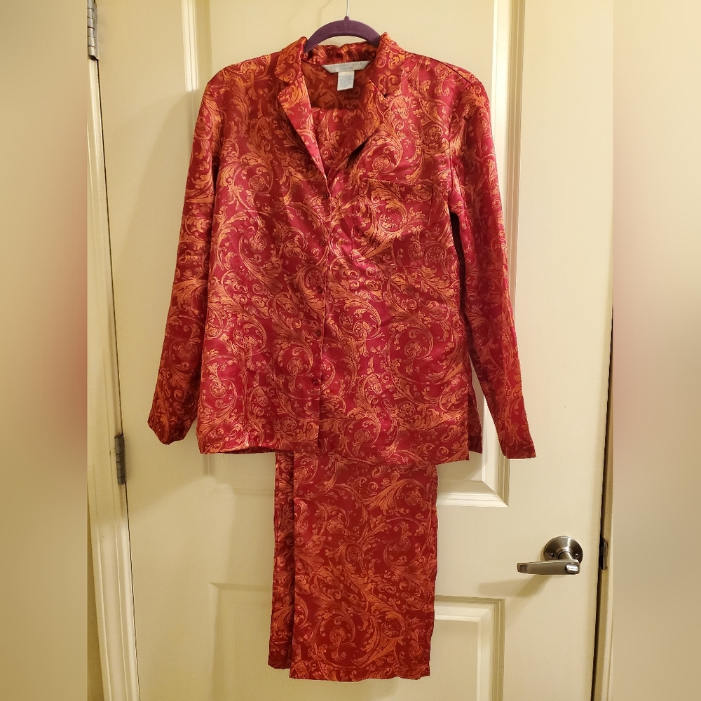 August Silk Pajama Set Red & Orange Orientel Print Pajamas Small(4-6)